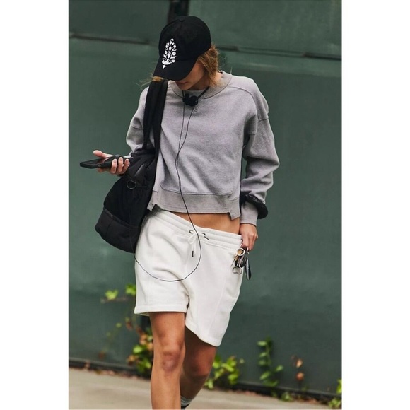 New Free People Movement Sprint To The Finish Shorts Sweat Baggy Loose White L - Picture 1 of 10